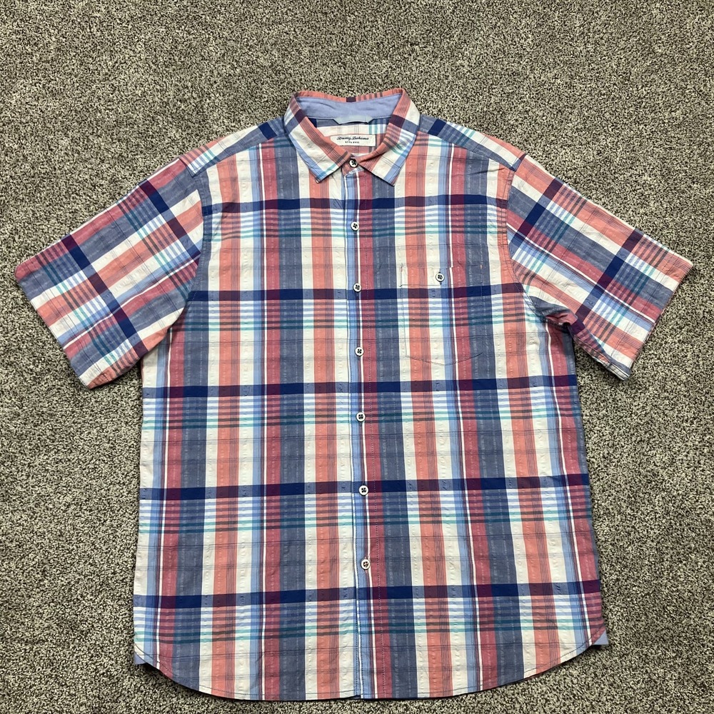 Tommy Bahama Nova Wave Shirt Size Large Button up Pocket‎ Short Sleeve Plaid